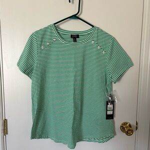 NWT Jones New York Green Striped Short Sleeve Top